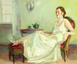 H. Kenyon Stell, Lady in White, Oil on canvas