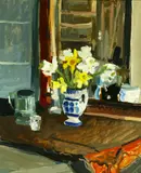 Ben Long Summerford, Daffodils in Blue and White Pitcher, Oil on canvas