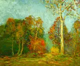 Trees in the Light of the Setting Sun by American School, Oil on canvas, offered Sep 2004
