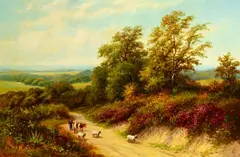 Norman Wilson, Farmer with Cow and Sheep, Oil on canvas