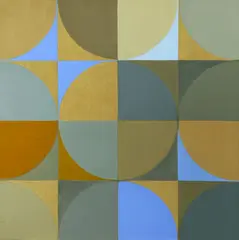 Eileen Toumanoff, Blue and Tan Circles on Grid, Acrylic on canvas