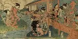 Sadachika, LADIES AT PLAY, triptych woodcut, layed back, trimmed edges, LADIES AT PLAY, triptych woodcut, layed back, trimmed edges