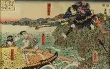 Toyokuni III, Four color woodcuts, Together with KUNISADA (Jap., 1786-1864) one color woodcut, and TOSHIHIDE (Jap., 1863-1925) "ACTOR", one color woodcut (6) - five oban tate-e PROVENANCE: Estate of Isaac Stern