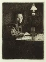 Untitled by Käthe Kollwitz, SELF-PORTRAIT AT THE TABLE, etching, offered Oct 2004