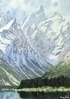 Roy Kerswill, Snowy Mountains in the Sun, Watercolor