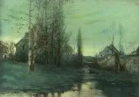 Albert Lorey Groll, Untitled, TREES REFLECTED IN THE WATER, color lithograph