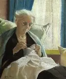 Margaret C. Wilby, Grandmother Sewing, Pastel on paper