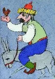 Jovan Obican, Man on Donkey with Bird, Acrylic on paper