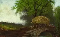 Benjamin Franklin Tryon, Men with Haycart on a Bridge, Oil on board
