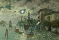 A. Benetti, Venice in the Moonlight, Oil on canvas
