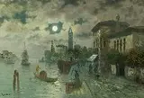 A. Benetti, Venice in the Moonlight, Oil on canvas
