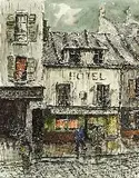 Paris in the Rain by Christiane Marie Arnaut Meeker, Ink and watercolor, sold Oct 2004