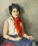 Portrait of Femme with Cigarette by Christiane Marie Arnaut Meeker, Oil on canvas, sold Oct 2004