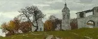 Valentin Ivanovich Borisov, Landscape with Church Ruins, Oil on canvas