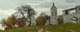 Valentin Ivanovich Borisov, Landscape with Church Ruins, Oil on canvas