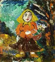 David Davidovich C. Burliuk, Marusia with Flowers, Oil on board