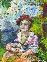 David Davidovich C. Burliuk, Woman Holding Box, Oil on board