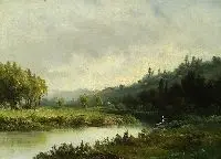 C. Lenglet, Washerwoman Along Stream, Oil on canvas
