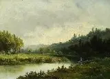 C. Lenglet, Washerwoman Along Stream, Oil on canvas