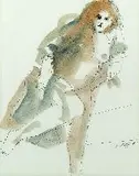 Jules Maidoff, Nude in Blue and Orange, Ink and wash on paper