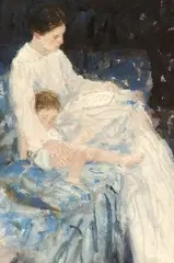 Henry Casselli, Mother and Child, Watercolor on paper, signed lower left "Casselli"