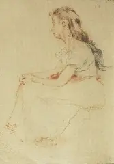 Untitled by French School, PENSIVE GIRL, crayon and graphite, sold Dec 2004