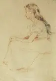 French School, Untitled, PENSIVE GIRL, crayon and graphite