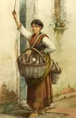Walter Satterlee, Italian Beauty with Baskets, Watercolor