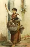 Walter Satterlee, Italian Beauty with Baskets, Watercolor