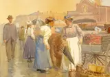 Harry Spiers, Shoppers at Marketplace, Watercolor