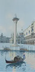 Natale Gavagnin, Venice Scene with Gondola, Watercolor