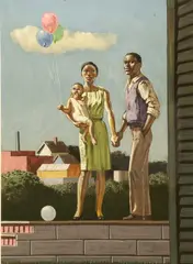 Family with Balloons by Hughie Lee-Smith, Color lithograph, sold Dec 2004