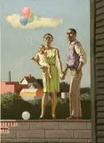 Hughie Lee-Smith, Family with Balloons, Color lithograph