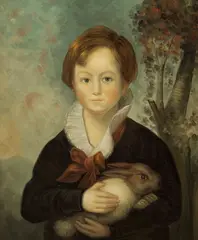 Untitled by American School, BOY WITH A RABBIT, oil on canvas, sold Dec 2004