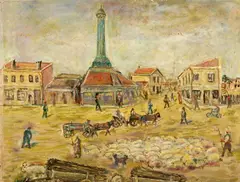 R. Kaitov, Turkish Town Square with Livestock, Oil on canvas