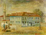 R. Kaitov, Turkish Village Street with Tower, Oil on canvas