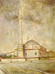 R. Kaitov, Turkish Mosque with Mineret, Oil on canvas