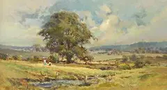 David Hyde, Country Landscape with Figures, Oil on board