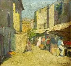 Market Scene by István Halasi Horváth, Oil on board, sold Dec 2004