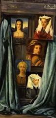 Walter Benoldi, Female Muses, Oil on panel