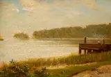 Louis E. Deluis, Figures on Dock, Oil on board