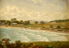 Louis E. Delius, East Hampton Along the Beach with Distant Houses, Oil on board