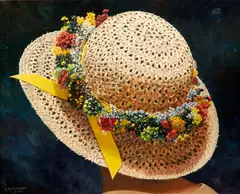 Charles E. Showalter, Hat with Yellow Ribbon, Oil on canvas