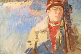 T. Chemnek, Young Man with Skis, Oil on canvas