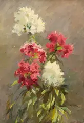 Leonid Antonovitch Shehovtsov, Still Life with Red and White Flowers, Oil on canvas