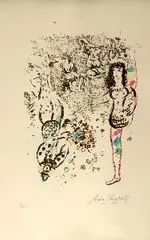 Two Acrobats by Marc Chagall, Color lithograph on paper, sold Dec 2004