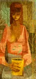 Robert J. Lee, Girl with a Potted Plant, Oil on canvas