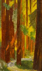 Lawrence R. Lebduska, Touring Car in Redwood Forest, Oil on panel