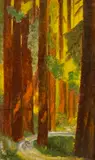 Lawrence R. Lebduska, Touring Car in Redwood Forest, Oil on panel