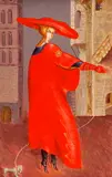 Vasily F. Kondratuk, Woman in Red with a Poodle, Oil on canvas
